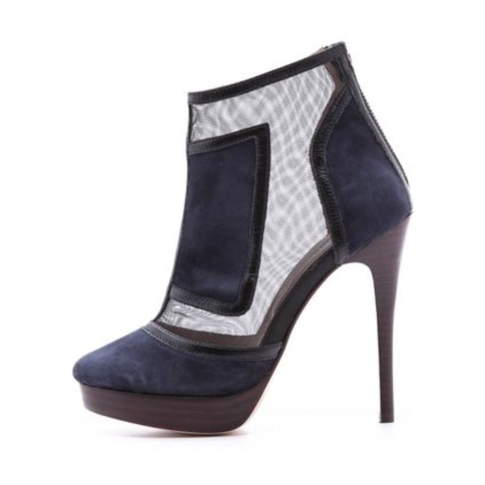 L'Agence Blue Suede and Black Leather Mesh Booties NWOT